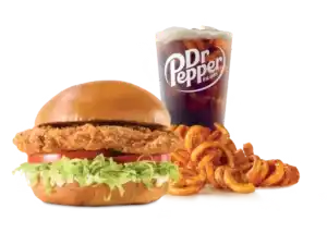 Arby's Crispy Chicken Sandwich Meal with fries and a drink.