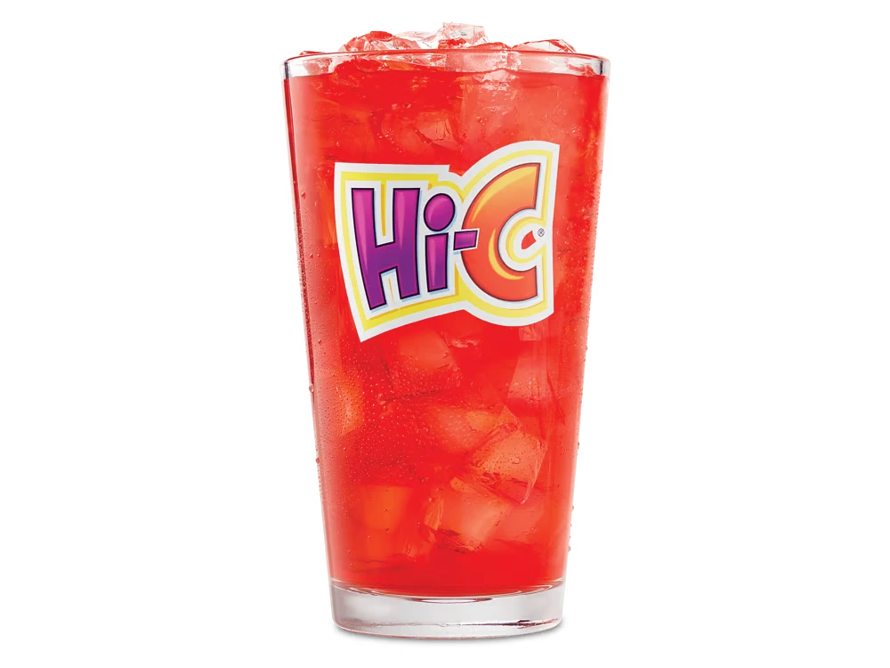 Arby’s Menu 95 Chilled glass of Hi-C Flashin' Fruit Punch served with ice,