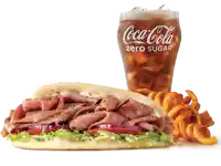 Arby's Roast Beef Gyro Meal with tender roast beef, fresh veggies, and fries.